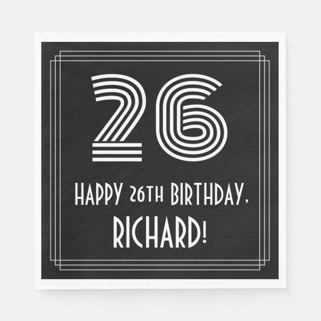 26th Birthday: Art Deco Inspired Look "26" + Name Napkins (Front)