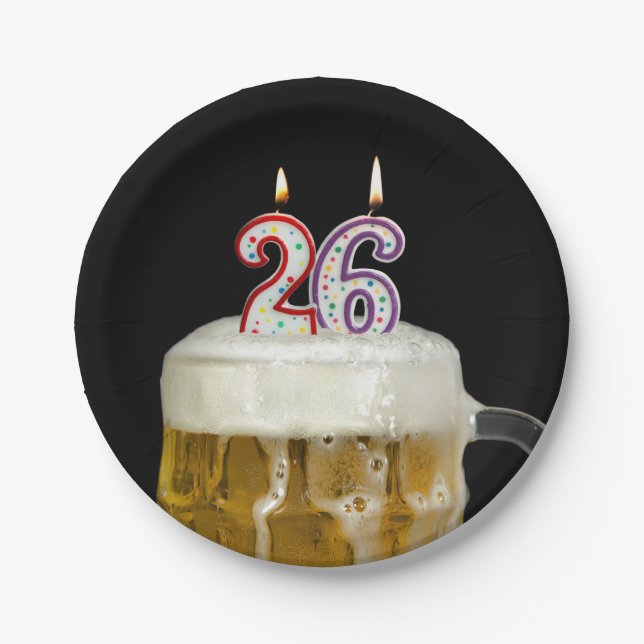26th birthday beer with candle paper plates (Front)