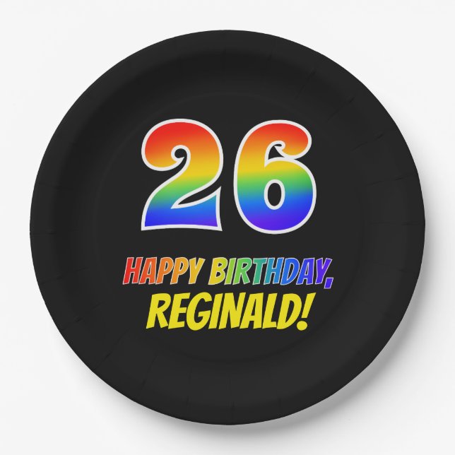 26th Birthday: Bold, Fun, Simple, Rainbow 26 Paper Plates (Front)