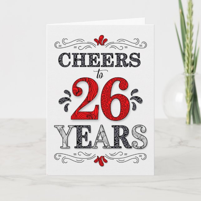 26th Birthday Cheers in Red White Black Pattern Card (Front)