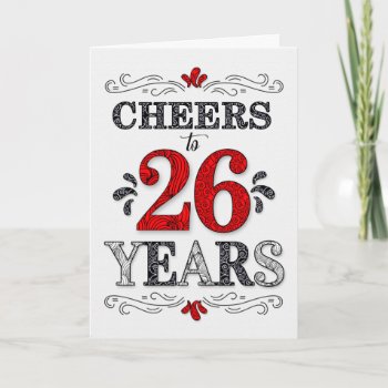 26th Birthday Cheers In Red White Black Pattern Card by SalonOfArt at Zazzle