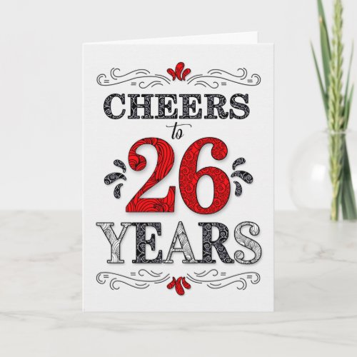 26th Birthday Cheers in Red White Black Pattern Card