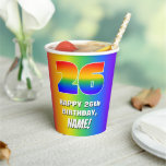 [ Thumbnail: 26th Birthday: Colorful, Fun Rainbow Pattern # 26 Paper Cups ]