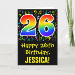 [ Thumbnail: 26th Birthday: Colorful Music Symbols + Rainbow 26 Card ]