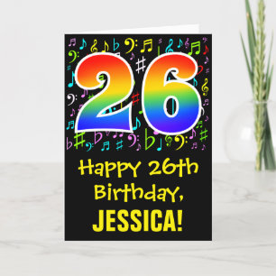 26th Birthday: Colorful Music Symbols + Rainbow 26 Card