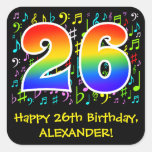 [ Thumbnail: 26th Birthday: Colorful Music Symbols, Rainbow 26 Sticker ]