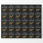 [ Thumbnail: 26th Birthday: Elegant, Black, Faux Gold Look Wrapping Paper ]