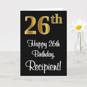 26th Birthday ~ Elegant Luxurious Faux Gold Look # Card