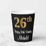 [ Thumbnail: 26th Birthday - Elegant Luxurious Faux Gold Look # Paper Cups ]