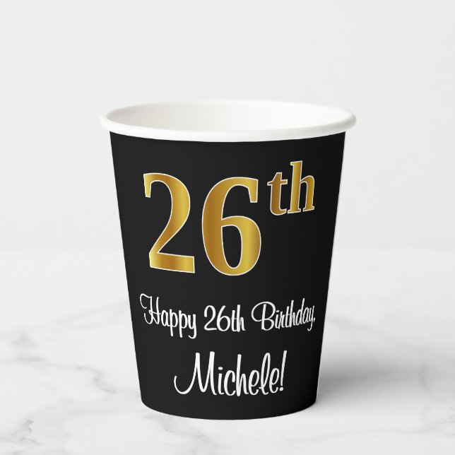 26th Birthday - Elegant Luxurious Faux Gold Look # Paper Cups (Back)