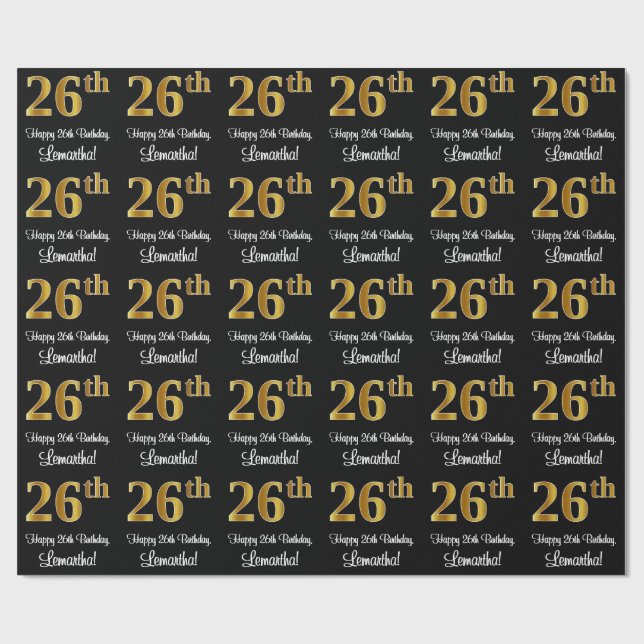 26th Birthday: Elegant Luxurious Faux Gold Look # Wrapping Paper (Flat)