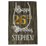 [ Thumbnail: 26th Birthday: Faux Gold Look & Faux Wood Pattern Gift Bag ]