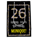 [ Thumbnail: 26th Birthday: Floral Flowers Number, Custom Name Gift Bag ]