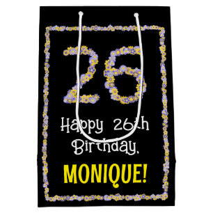 26th Birthday: Floral Flowers Number, Custom Name Medium Gift Bag