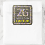 [ Thumbnail: 26th Birthday: Floral Number, Faux Wood Look, Name Sticker ]