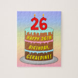 [ Thumbnail: 26th Birthday: Fun Cake and Candles + Custom Name Jigsaw Puzzle ]