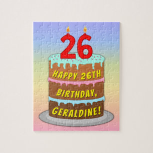 26th Birthday: Fun Cake and Candles + Custom Name Jigsaw Puzzle