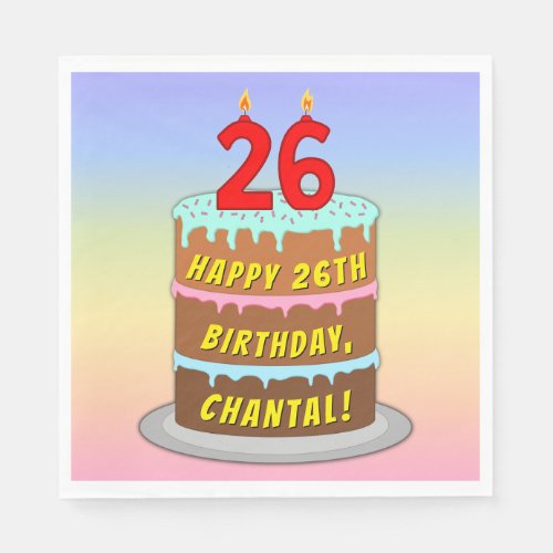 26th Birthday Fun Cake and Candles  Custom Name Napkins