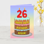 [ Thumbnail: 26th Birthday — Fun Cake & Candles, W/ Custom Name Card ]
