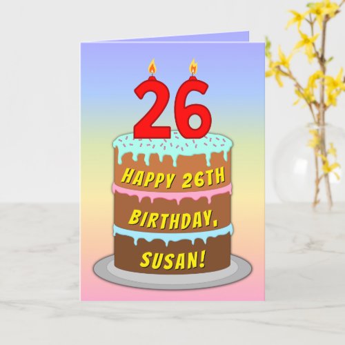26th Birthday  Fun Cake  Candles w Custom Name Card