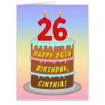 [ Thumbnail: 26th Birthday: Fun Cake & Candles, W/ Custom Name Card ]