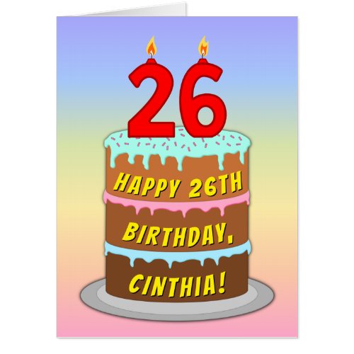 26th Birthday Fun Cake  Candles w Custom Name Card