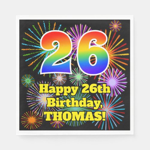 26th Birthday Fun Fireworks Pattern  Rainbow 26 Napkins