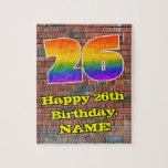 [ Thumbnail: 26th Birthday: Fun Graffiti-Inspired Rainbow 26 Jigsaw Puzzle ]