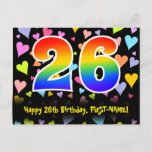 [ Thumbnail: 26th Birthday: Fun Hearts Pattern, Rainbow 26 Postcard ]