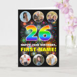 [ Thumbnail: 26th Birthday: Fun Rainbow #, Custom Name & Photos Card ]