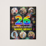 [ Thumbnail: 26th Birthday: Fun Rainbow #, Custom Name + Photos Jigsaw Puzzle ]
