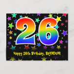 [ Thumbnail: 26th Birthday: Fun Stars Pattern, Rainbow 26, Name Postcard ]