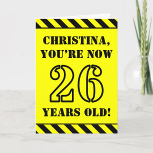 26th Birthday: Fun Stencil Style Text, Custom Name Card