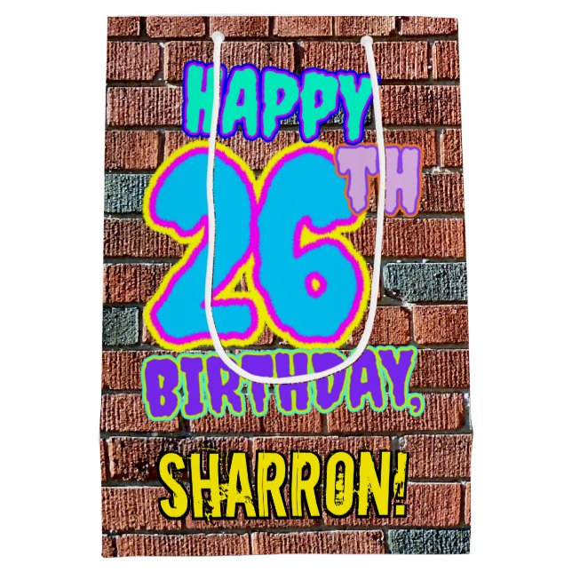 26th Birthday: Fun, Urban Graffiti Inspired Look Medium Gift Bag (Back)