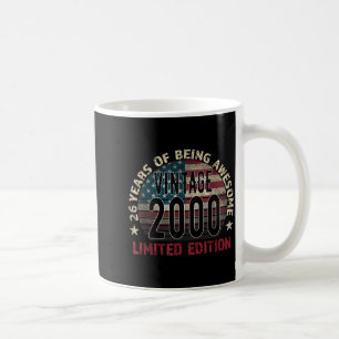 26th Birthday Gift Men Vintage Born 2000 Turning 2 Coffee Mug
