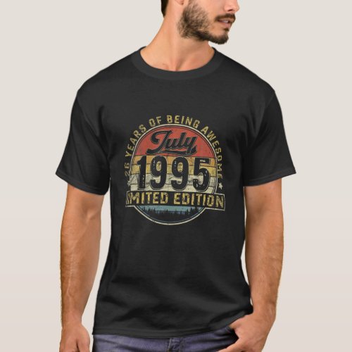 26Th Birthday Gift Retro July 1995 26 Yrs Old 26Th T_Shirt