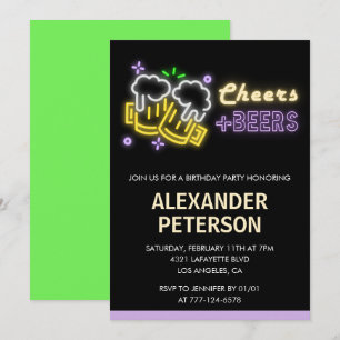 26th birthday invitation Cheers Beer Men Neon Glow