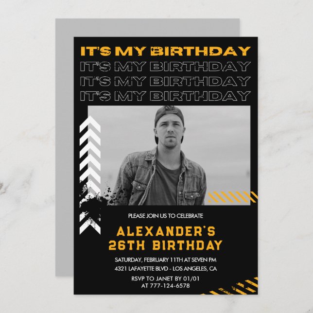 26th birthday invitations Men Photo Spray paint (Front/Back)