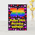 [ Thumbnail: 26th Birthday: Loving Hearts Pattern, Rainbow # 26 Card ]