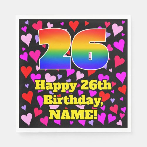 26th Birthday Loving Hearts Pattern Rainbow  26 Napkins