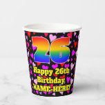 [ Thumbnail: 26th Birthday: Loving Hearts Pattern, Rainbow 26 Paper Cups ]