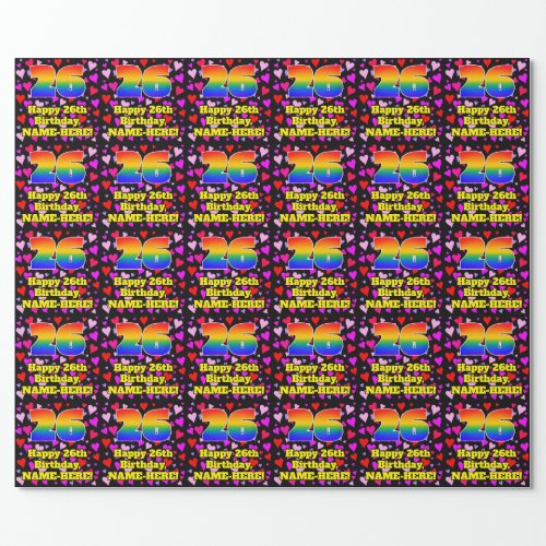 26th Birthday Loving Hearts Pattern Rainbow  26 Wrapping Paper