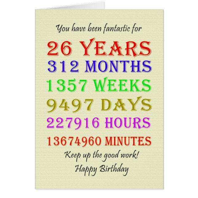 26th Birthday Milestones Cards (Front)