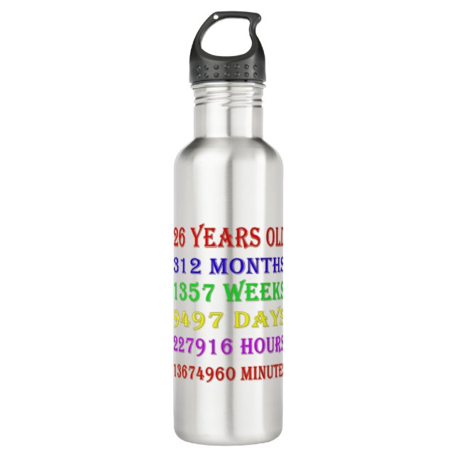 26th Birthday Milestones Stainless Steel Water Bottle (Front)