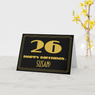 26th Birthday: Name + Art Deco Inspired Look "26" Card
