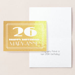 26th Birthday: Name + Art Deco Inspired Look "26" Foil Card