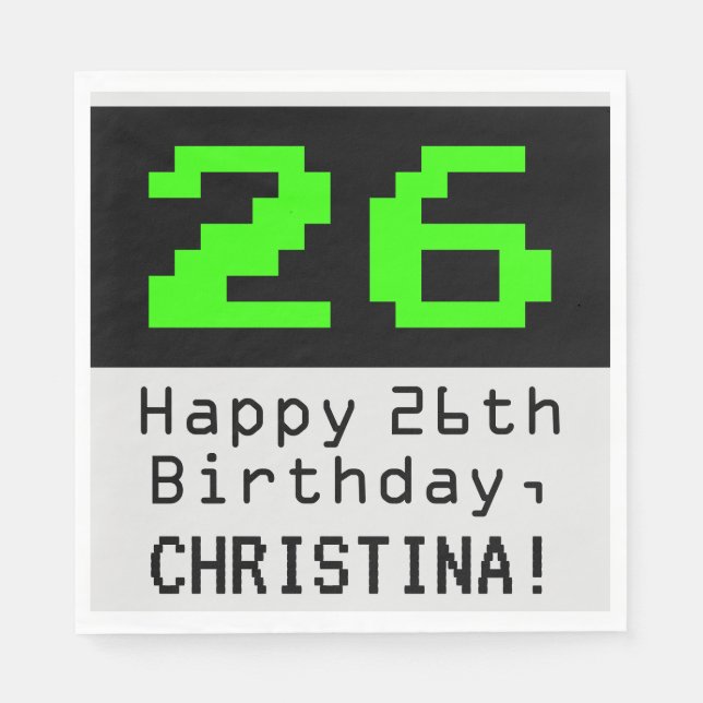 26th Birthday - Nerdy / Geeky Style "26" & Name Napkins (Front)
