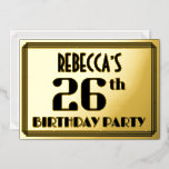 [ Thumbnail: 26th Birthday Party: Art Deco Look “26” and Name Invitation ]