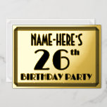 [ Thumbnail: 26th Birthday Party — Art Deco Look “26” + Name Invitation ]