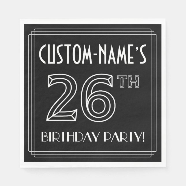 26th Birthday Party: Art Deco Style + Custom Name Napkins (Front)